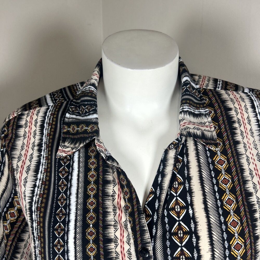 Catherines Button Front Top 3X Aztec Stripe Boho Resort Casual Festival Vacation - Picture 2 of 9